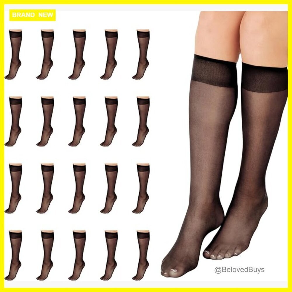 20-Pack Knee High Stockings, Sheer Toe, 100% Nylon, Light Coverage